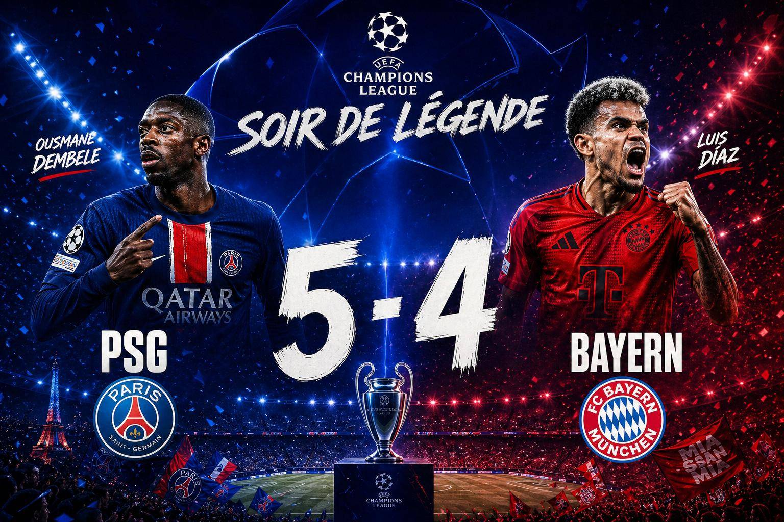 Ligue des champions : le psg s&rsquo;impose 5-4 face au bayern munich
