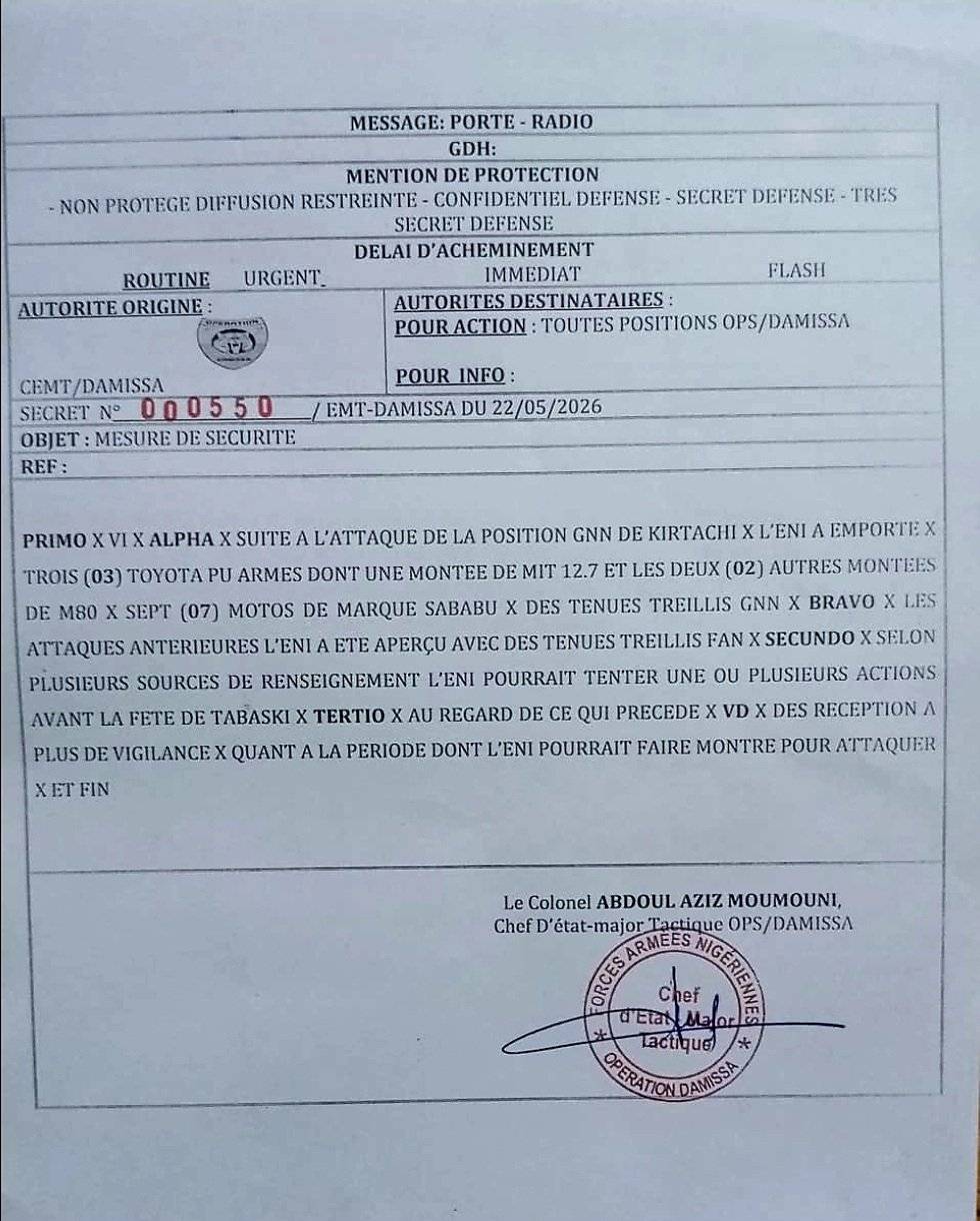 Niger : les révélations d&rsquo;un document classifié sur l&rsquo;attaque de Kirtachi et le butin du JNIM