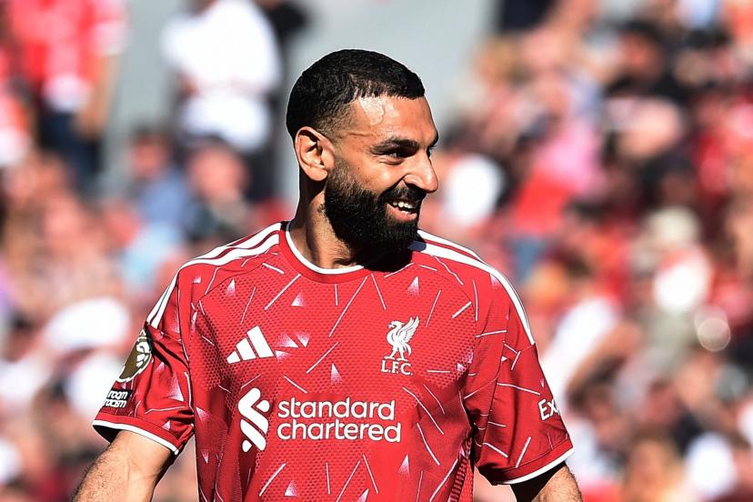 Mohamed Salah célèbre une passe décisive contre Brentford