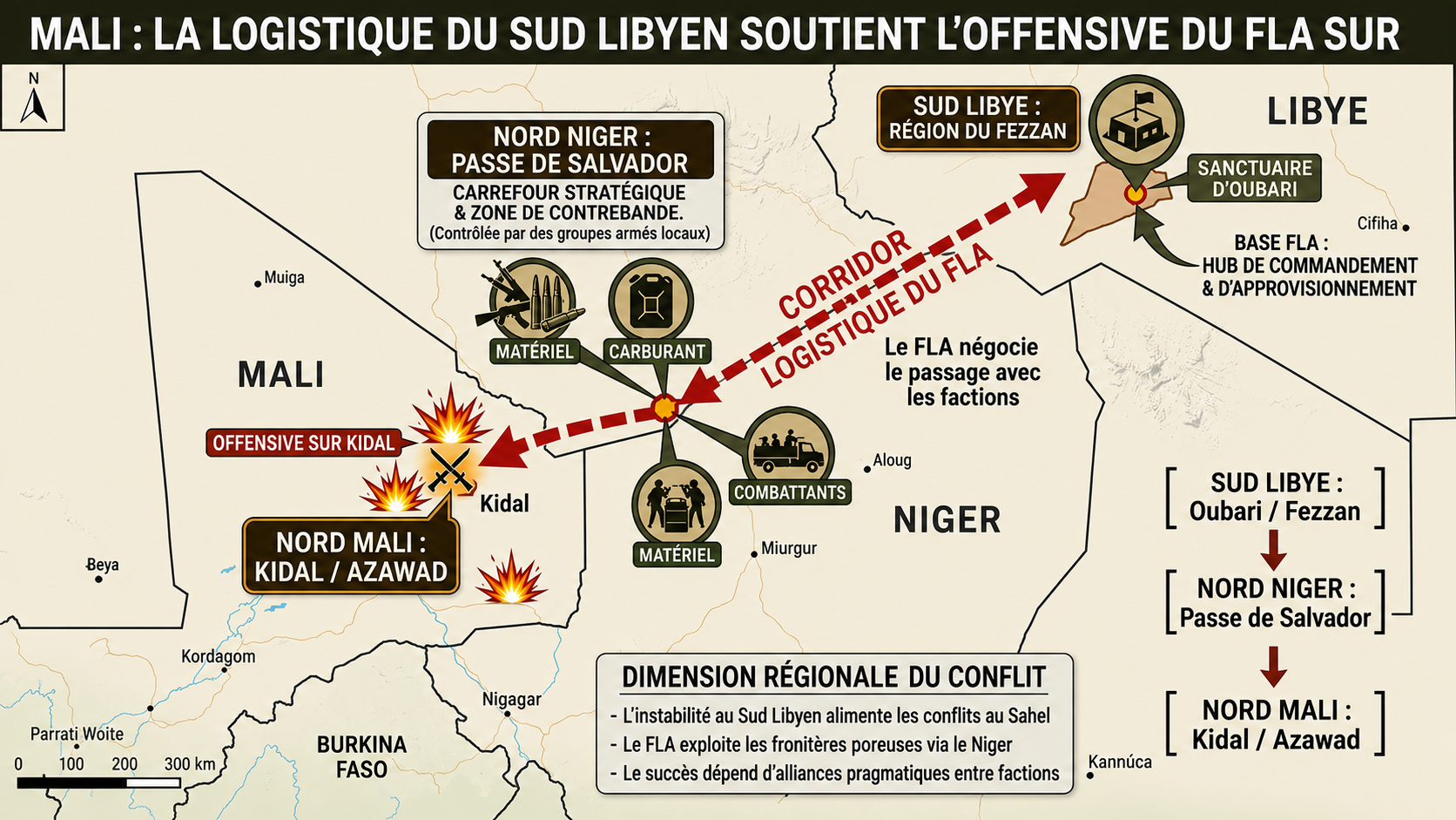 Le Sud libyen, pivot logistique de l&rsquo;offensive touarègue sur Kidal