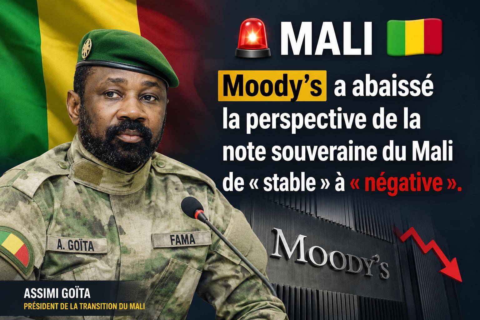 Mali : moody’s alerte sur les risques économiques et financiers du pays