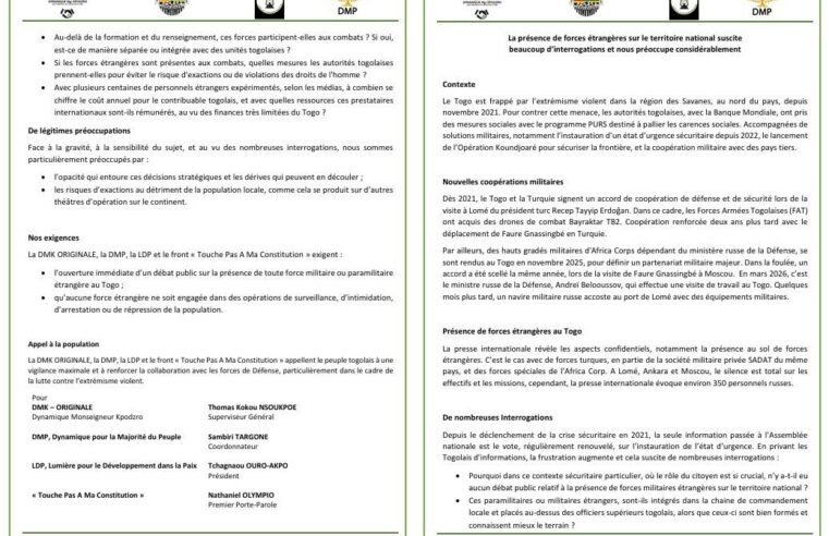 Togo : l&rsquo;ombre des militaires étrangers plane sur la stabilité politique