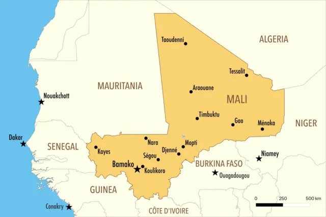 Carte de l'Azawad et des villes clés du nord du Mali