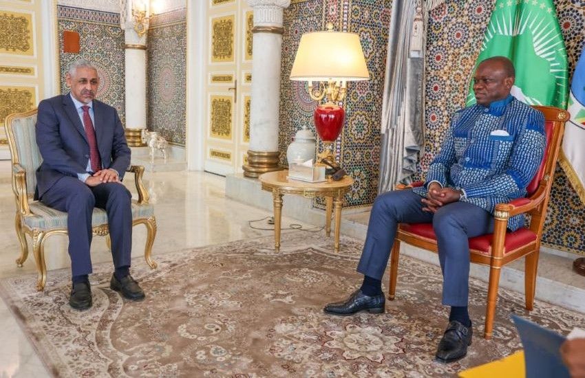 Le président gabonais Brice Clotaire Oligui Nguema recevant Sidi Ould Tah, président de la Bad, à Libreville
