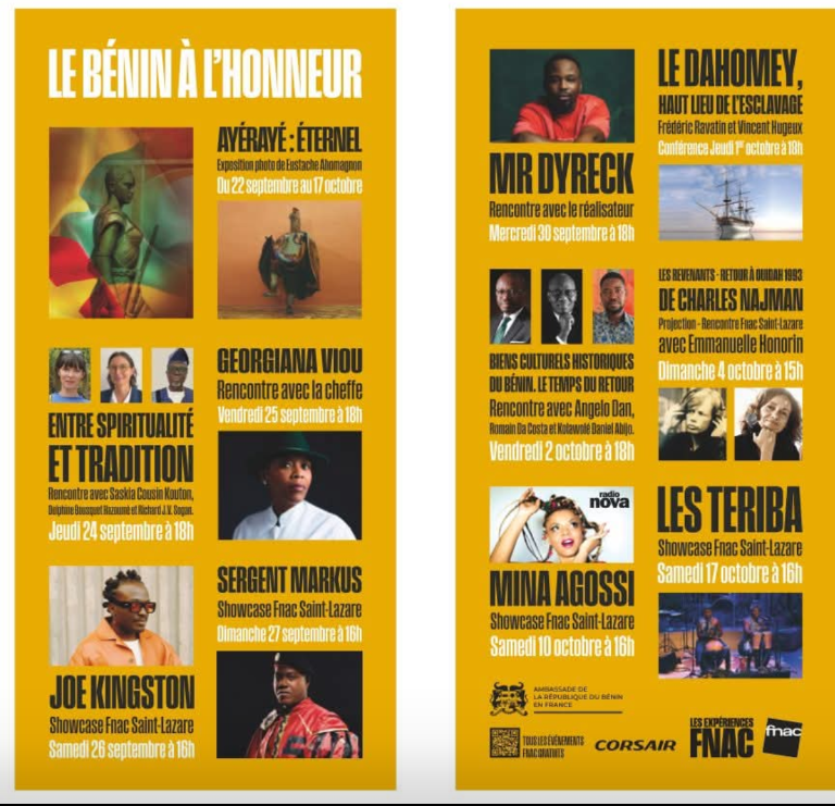Bénin à Paris : programmation culturelle complète à la Fnac Saint-Lazare du 22 septembre au 17 octobre 2026